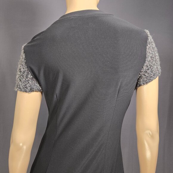 Vintage Joseph Ribkoff Drop Waist Short Dress Size 6 Black Gray Knit Beaded Bow - Picture 9 of 11